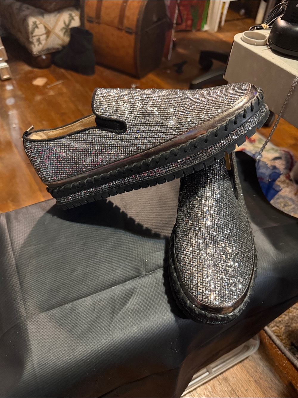 Women's Metallic Glitter Slip-On Loafers in Silver